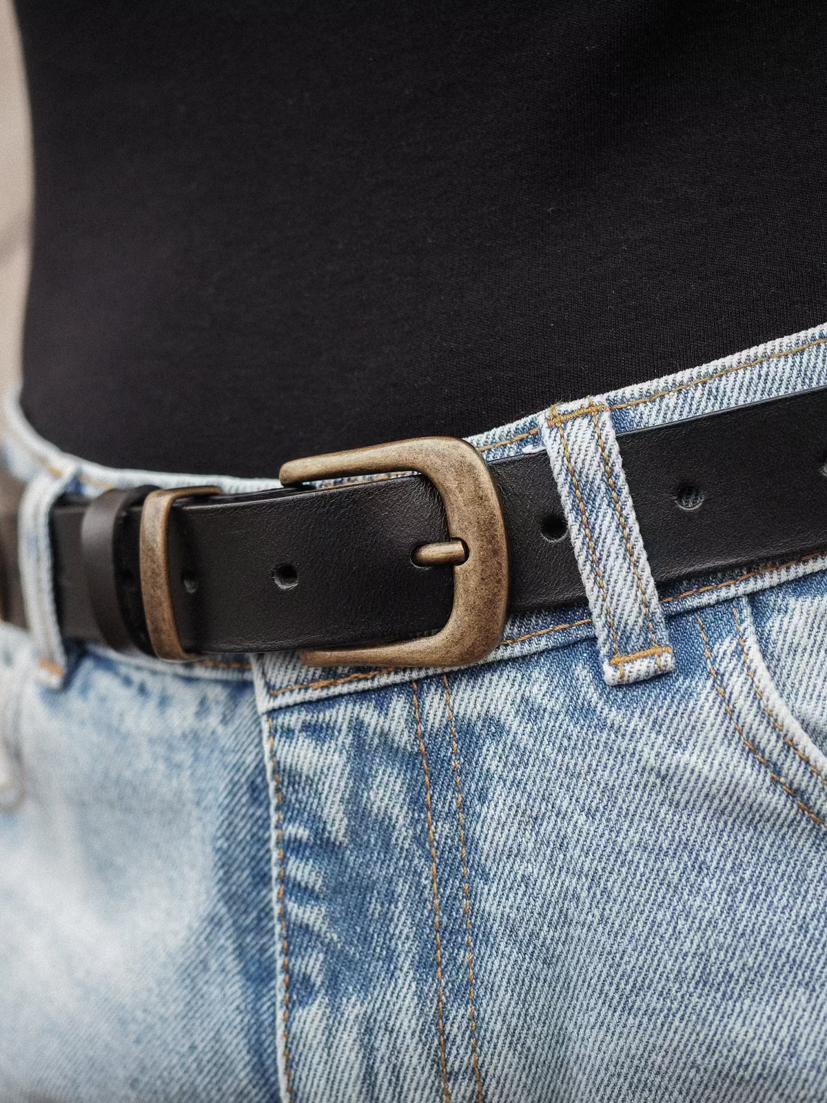 Ivy Black & Brass Leather Belt