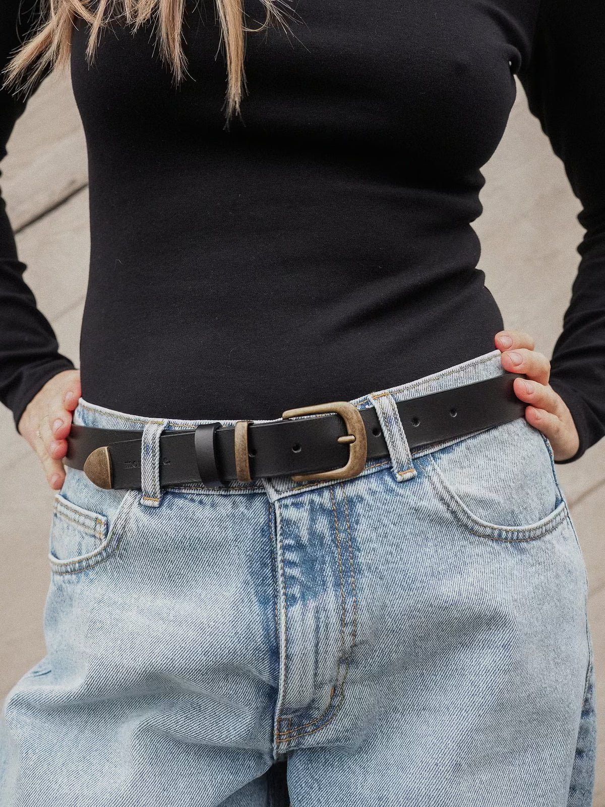 Ivy Black & Brass Leather Belt